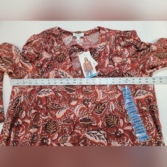 Jessica Simpson Mother Nature Wimens Size Large Long Bell Sleeve Leaf Print Top - Picture 8 of 12